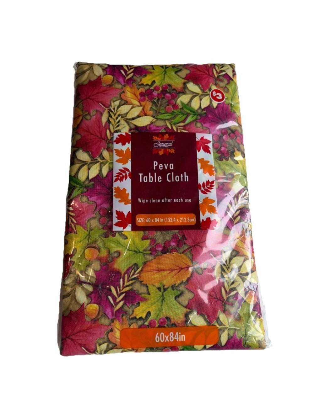 Fall  Autumn Peva Vinyl Flannel Back Tablecloth 60X84" Rectangular Leaves Acorns